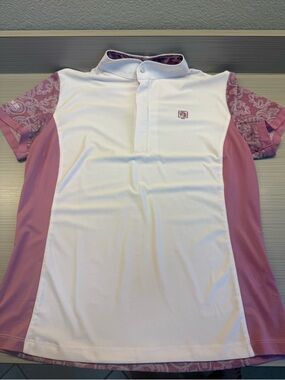 Romfh White and Pink Short Sleeve Equestrian Riding Shirt